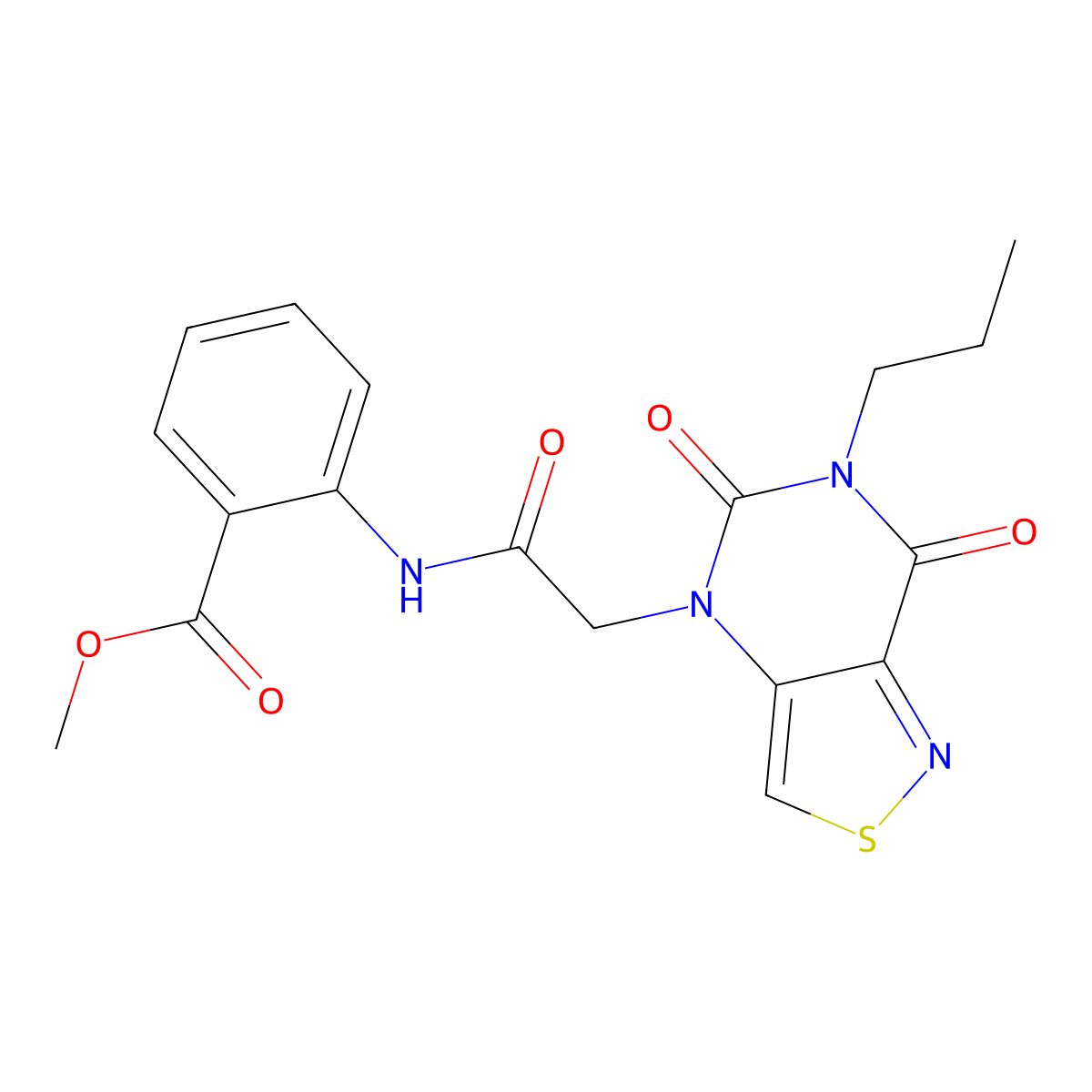 methyl 2-(2-(5,7-dioxo-6-propyl-6,7-dihydroisothiazolo[4,3-d]pyrimidin-4(5H)-yl)acetamido)benzoate molecular structure, CAS 1251657-50-7