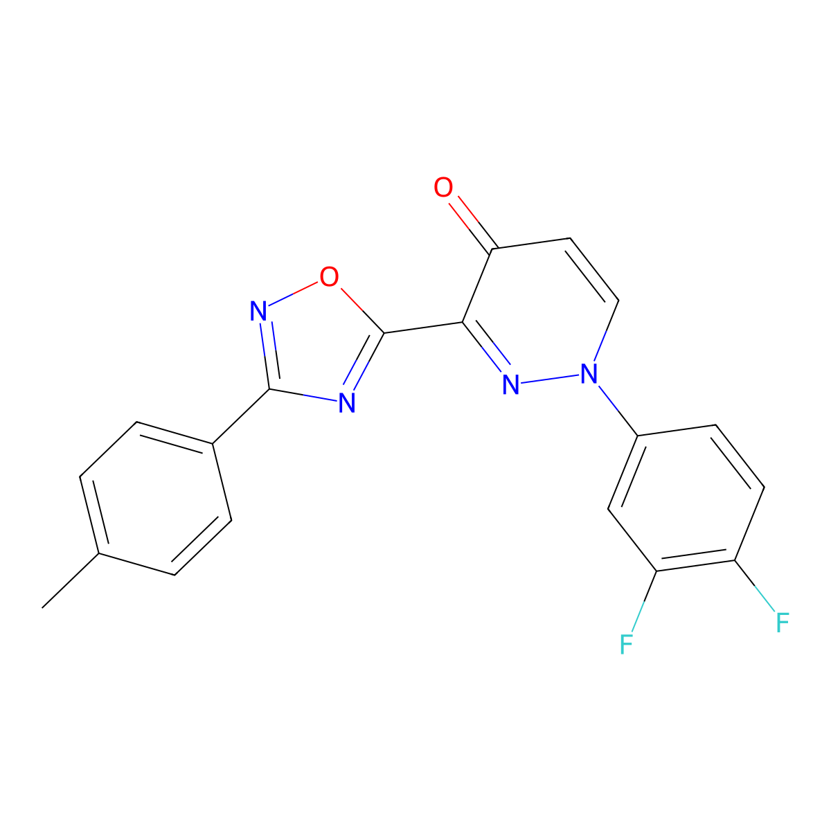 1-(3,4-difluorophenyl)-3-(3-(p-tolyl)-1,2,4-oxadiazol-5-yl)pyridazin-4(1H)-one molecular structure, CAS 1251657-68-7