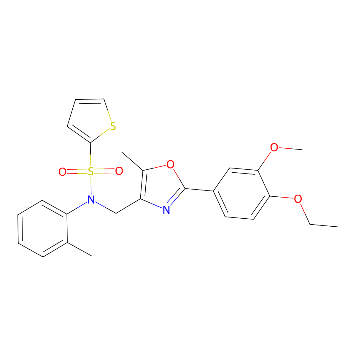 N-{[2-(4-ethoxy-3-methoxyphenyl)-5-methyl-1,3-oxazol-4-yl]methyl}-N-(2-methylphenyl)thiophene-2-sulfonamide molecular structure, CAS 1251657-73-4