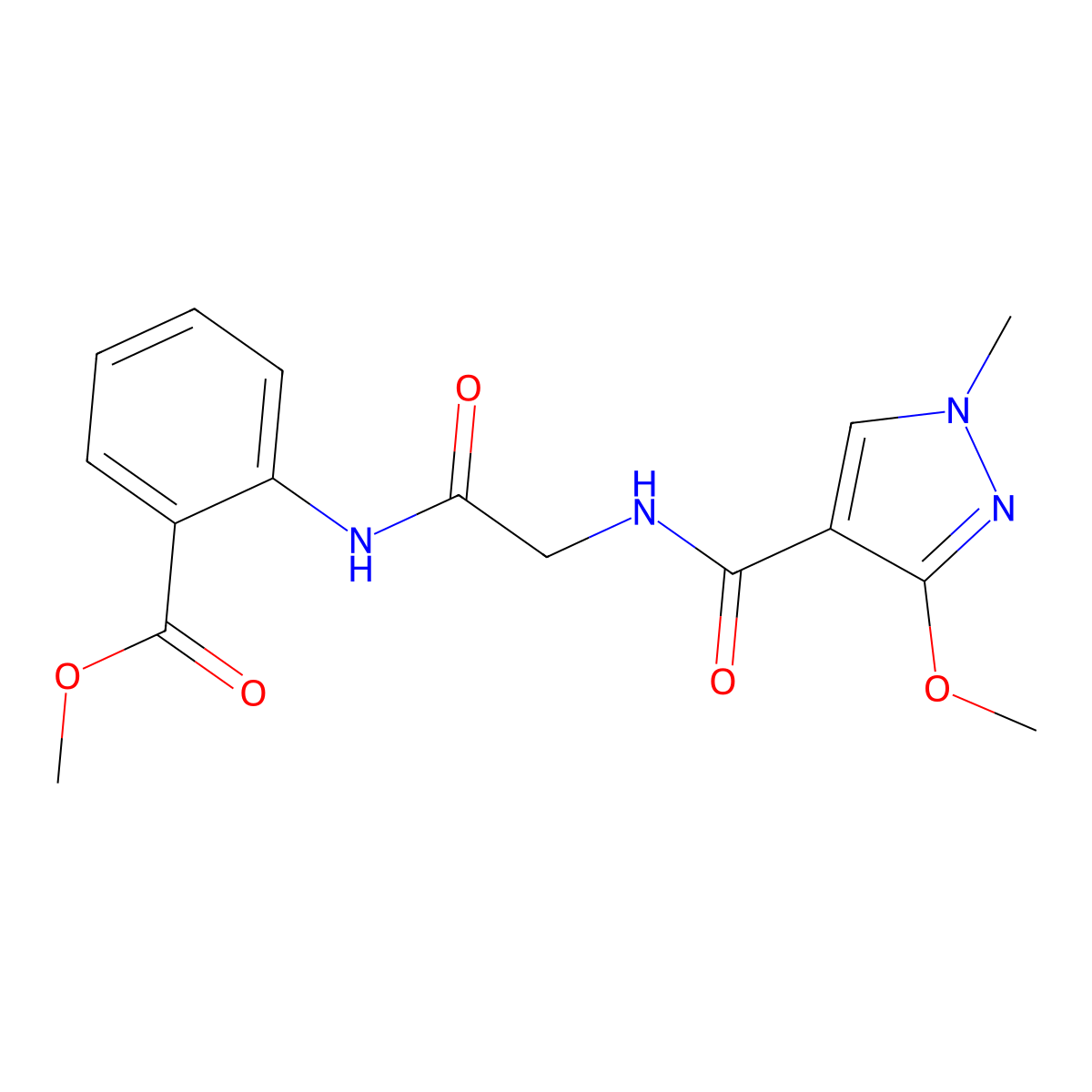 methyl 2-(2-(3-methoxy-1-methyl-1H-pyrazole-4-carboxamido)acetamido)benzoate molecular structure, CAS 1251658-28-2