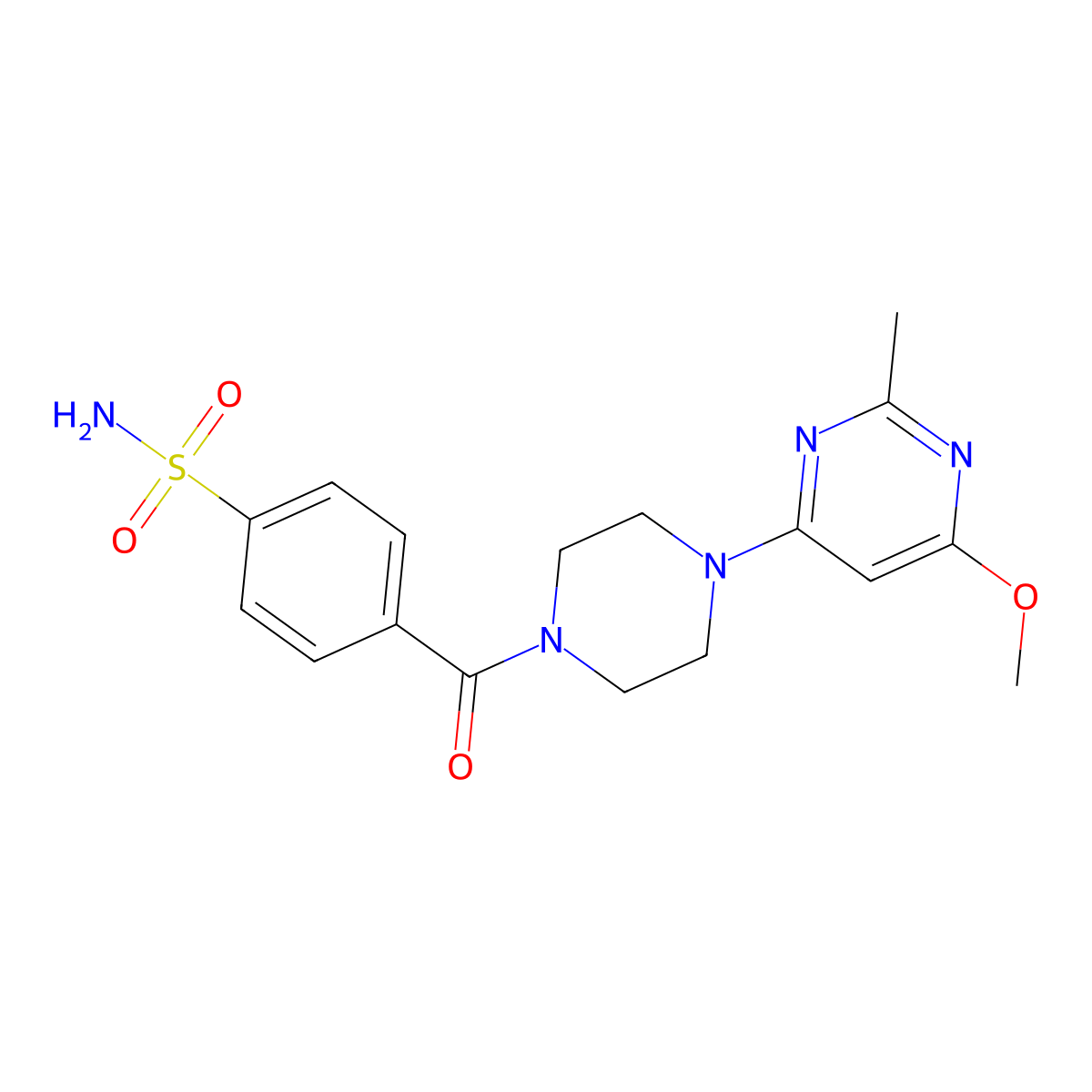 4-(4-(6-Methoxy-2-methylpyrimidin-4-yl)piperazine-1-carbonyl)benzenesulfonamide molecular structure, CAS 1251658-90-8