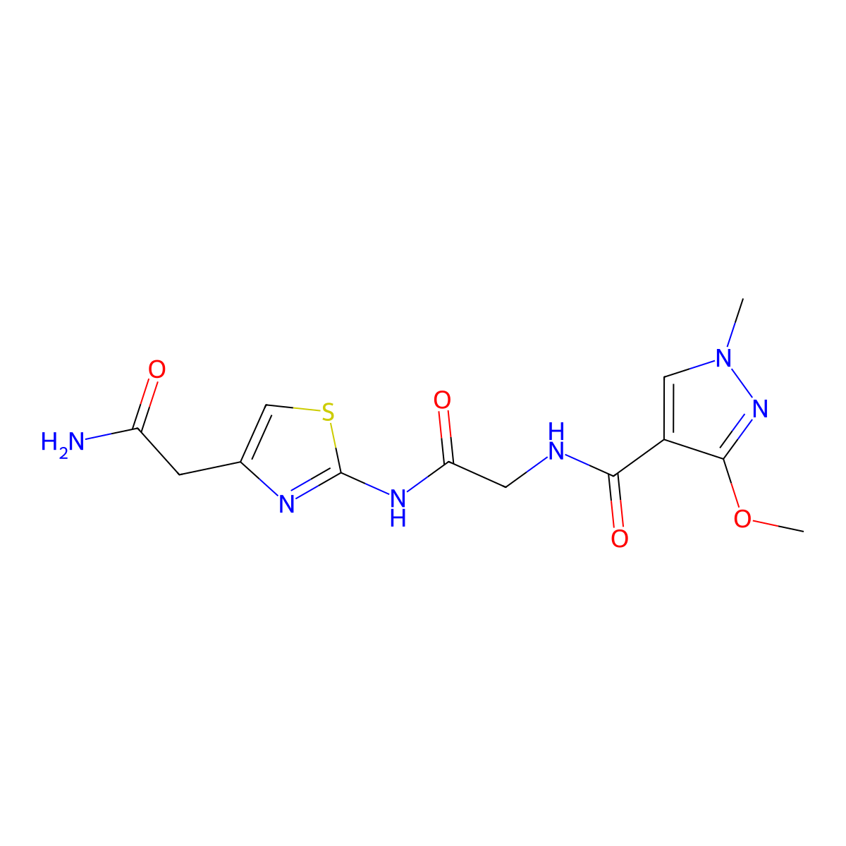 N-(2-((4-(2-amino-2-oxoethyl)thiazol-2-yl)amino)-2-oxoethyl)-3-methoxy-1-methyl-1H-pyrazole-4-carboxamide molecular structure, CAS 1251659-75-2