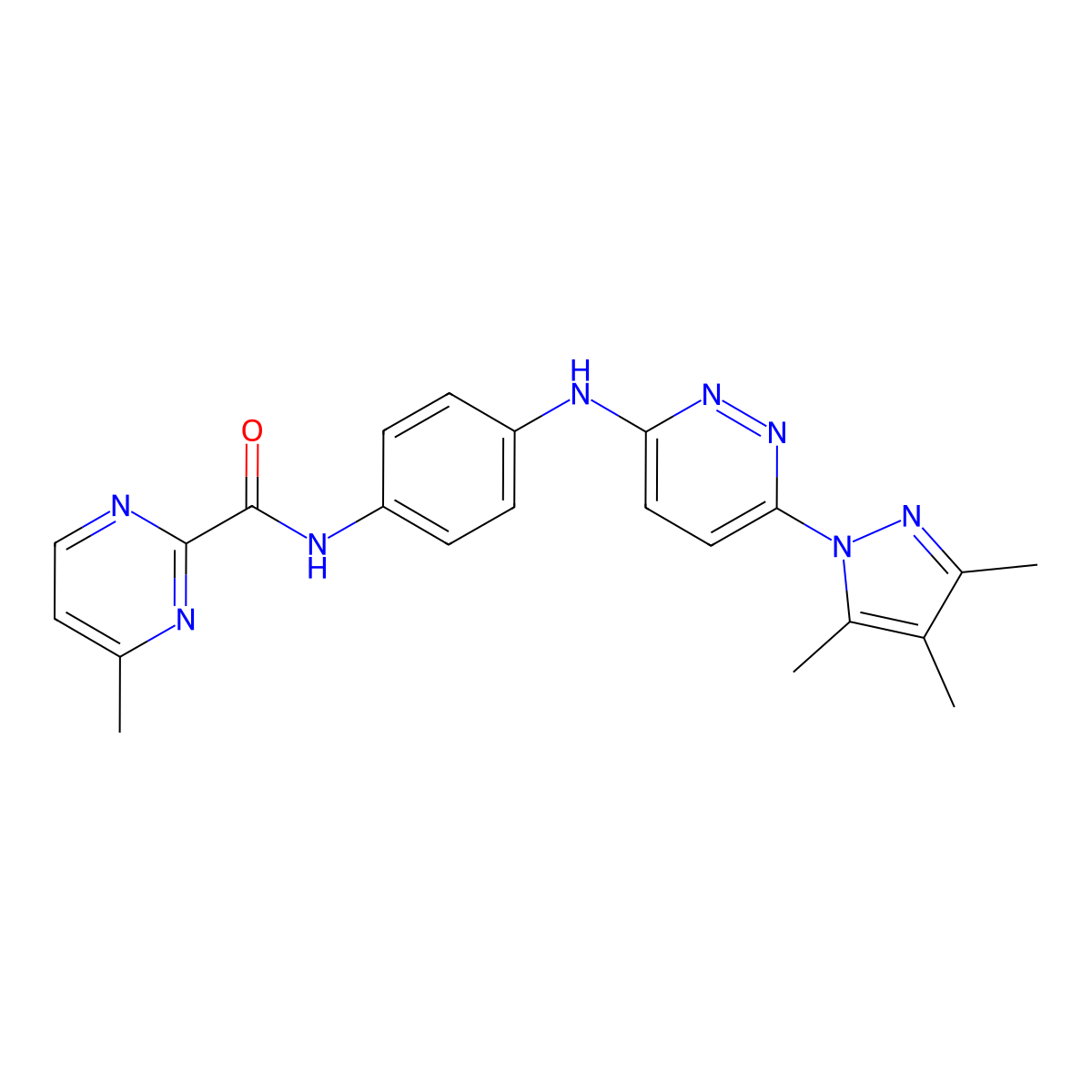 4-methyl-N-(4-((6-(3,4,5-trimethyl-1H-pyrazol-1-yl)pyridazin-3-yl)amino)phenyl)pyrimidine-2-carboxamide molecular structure, CAS 1251661-69-4