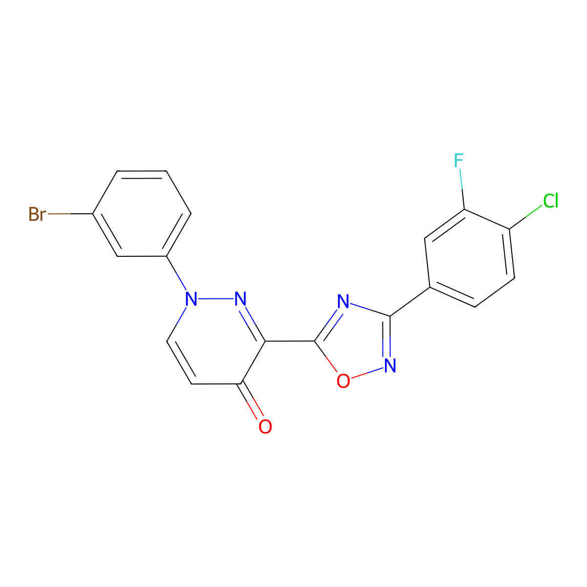 1-(3-bromophenyl)-3-(3-(4-chloro-3-fluorophenyl)-1,2,4-oxadiazol-5-yl)pyridazin-4(1H)-one molecular structure, CAS 1251662-38-0