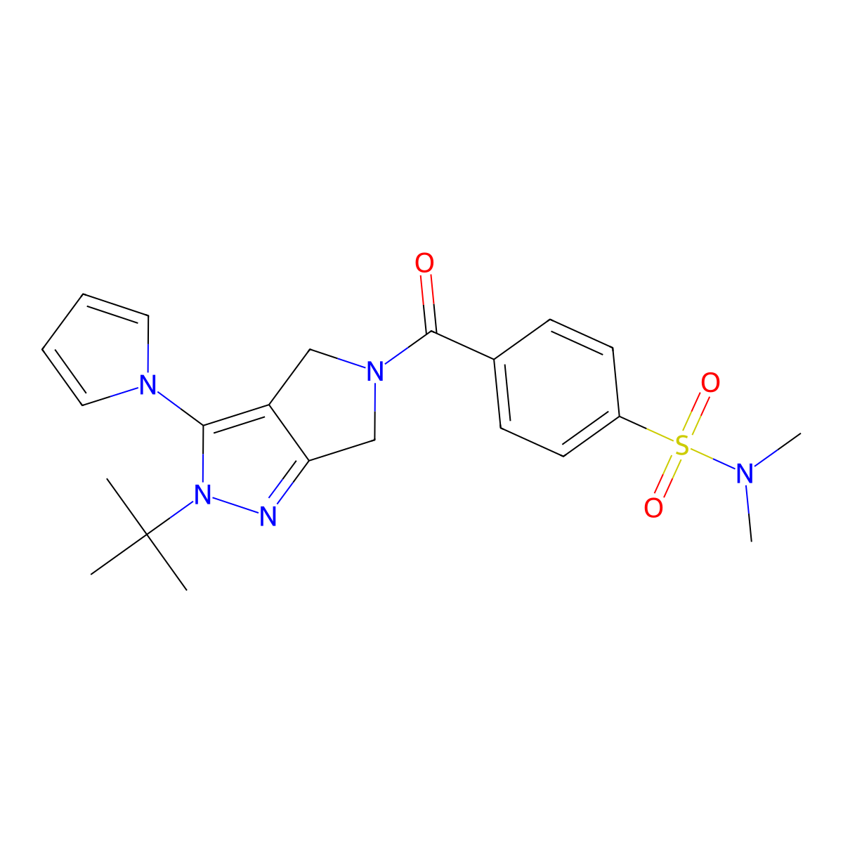 4-(2-(tert-butyl)-3-(1H-pyrrol-1-yl)-2,4,5,6-tetrahydropyrrolo[3,4-c]pyrazole-5-carbonyl)-N,N-dimethylbenzenesulfonamide molecular structure, CAS 1251663-36-1