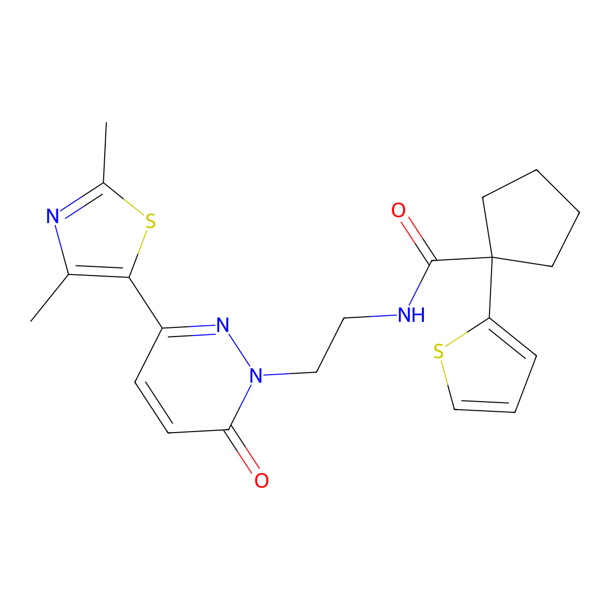 N-(2-(3-(2,4-dimethylthiazol-5-yl)-6-oxopyridazin-1(6H)-yl)ethyl)-1-(thiophen-2-yl)cyclopentanecarboxamide molecular structure, CAS 1251663-87-2