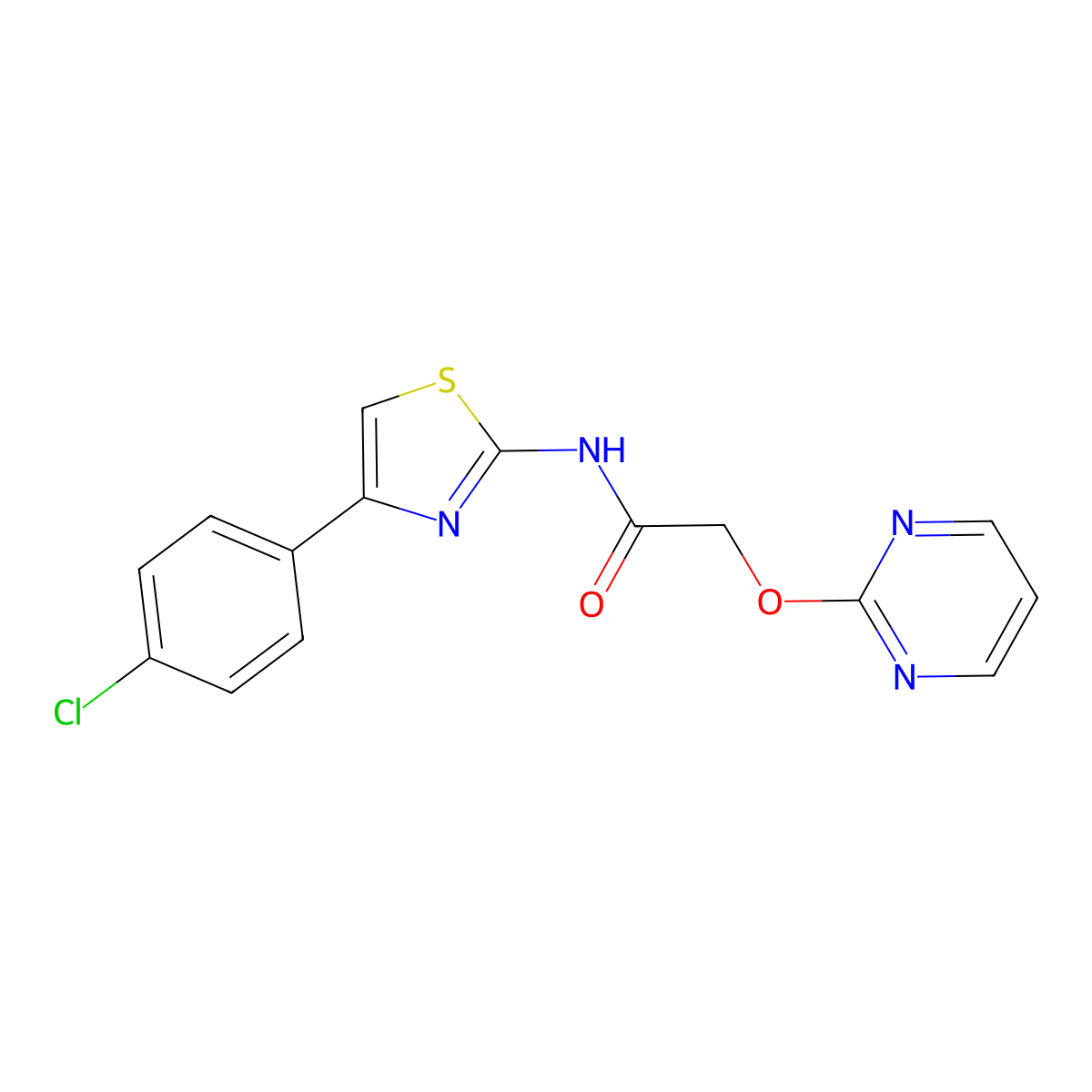 N-(4-(4-chlorophenyl)thiazol-2-yl)-2-(pyrimidin-2-yloxy)acetamide molecular structure, CAS 1251664-08-0