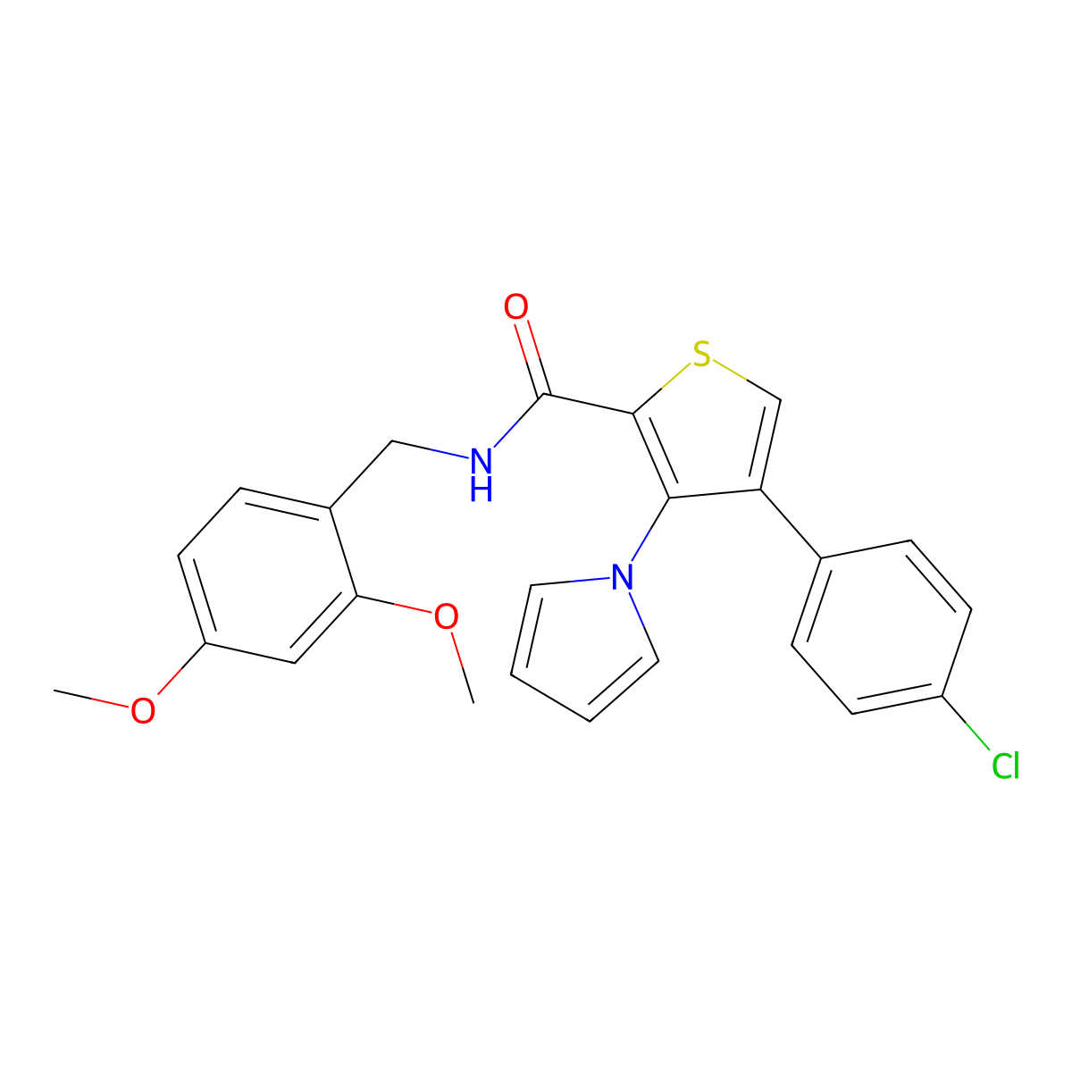 4-(4-chlorophenyl)-N-(2,4-dimethoxybenzyl)-3-(1H-pyrrol-1-yl)thiophene-2-carboxamide molecular structure, CAS 1251664-84-2