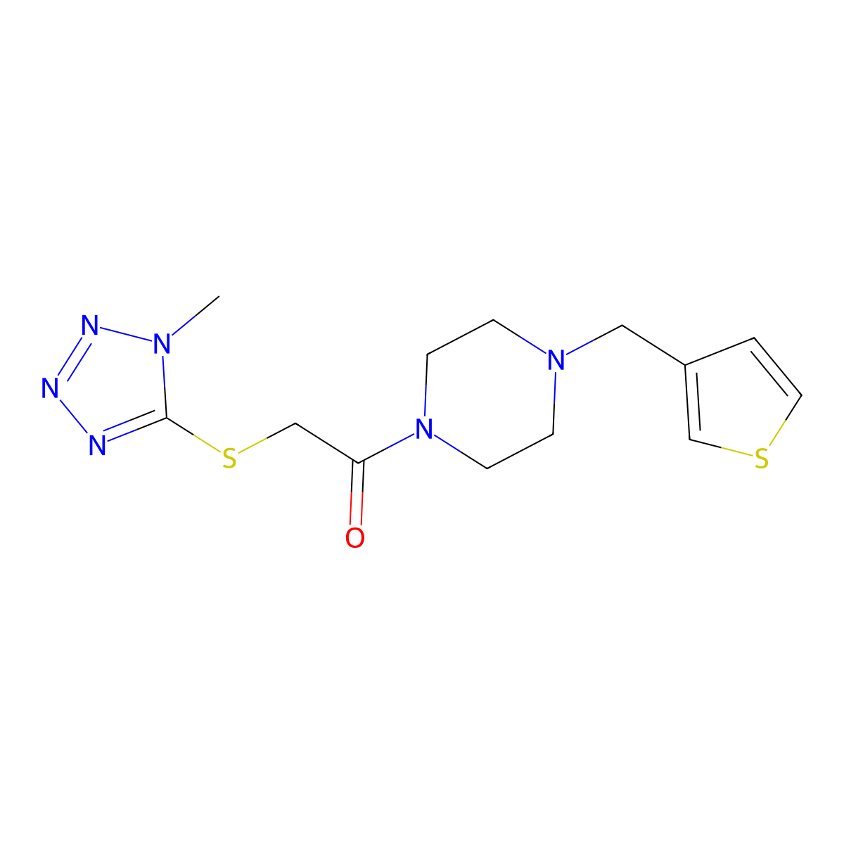 2-((1-methyl-1H-tetrazol-5-yl)thio)-1-(4-(thiophen-3-ylmethyl)piperazin-1-yl)ethanone molecular structure, CAS 1251665-22-1