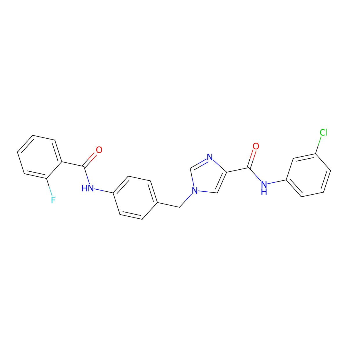 N-(3-chlorophenyl)-1-(4-(2-fluorobenzamido)benzyl)-1H-imidazole-4-carboxamide molecular structure, CAS 1251667-56-7