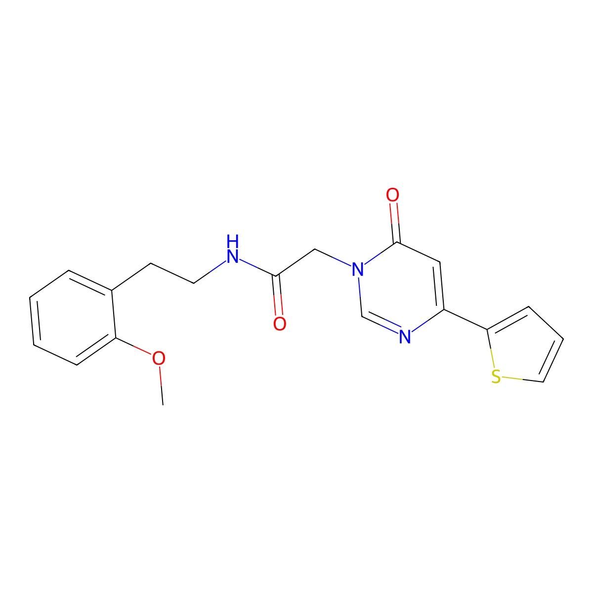 N-(2-methoxyphenethyl)-2-(6-oxo-4-(thiophen-2-yl)pyrimidin-1(6H)-yl)acetamide molecular structure, CAS 1251667-71-6