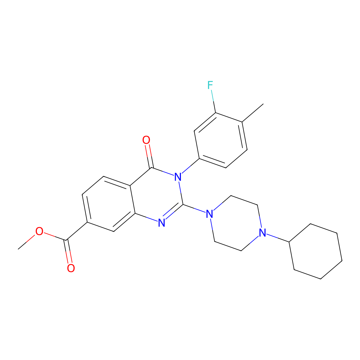 Methyl 2-(4-cyclohexylpiperazin-1-yl)-3-(3-fluoro-4-methylphenyl)-4-oxo-3,4-dihydroquinazoline-7-carboxylate molecular structure, CAS 1251667-81-8