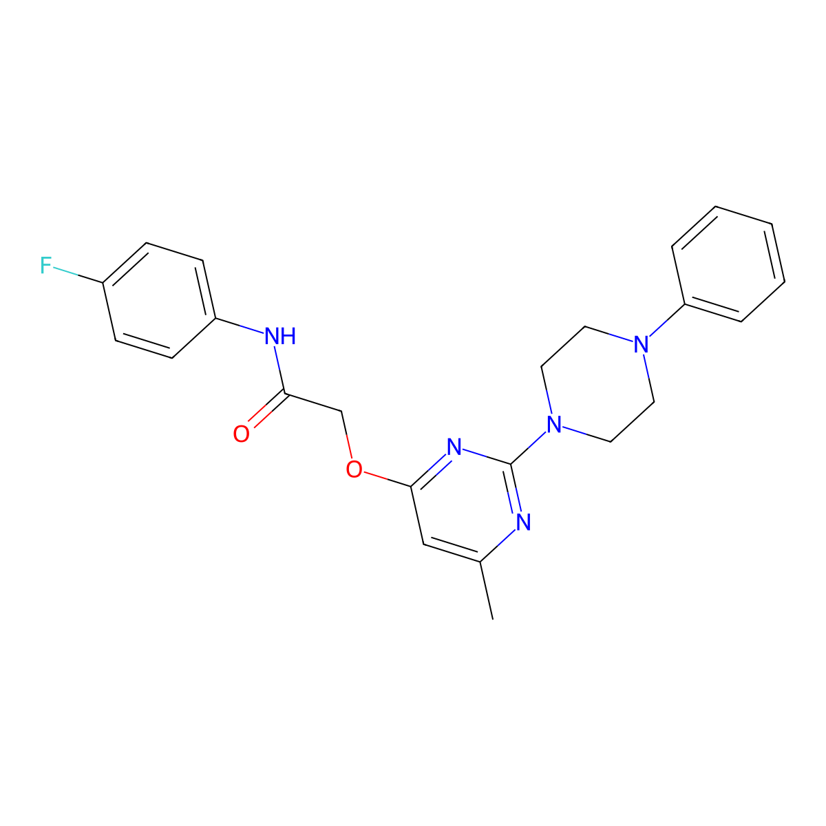 N-(4-fluorophenyl)-2-{[6-methyl-2-(4-phenylpiperazin-1-yl)pyrimidin-4-yl]oxy}acetamide molecular structure, CAS 1251667-82-9