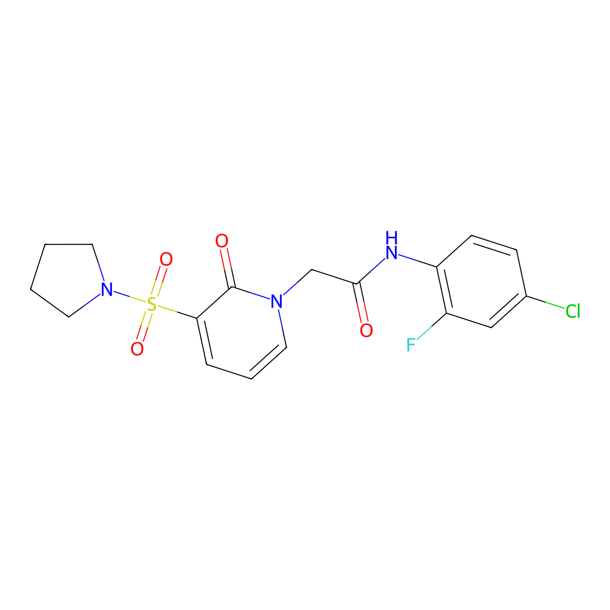 N-(4-chloro-2-fluorophenyl)-2-[2-oxo-3-(pyrrolidin-1-ylsulfonyl)pyridin-1(2H)-yl]acetamide molecular structure, CAS 1251667-83-0