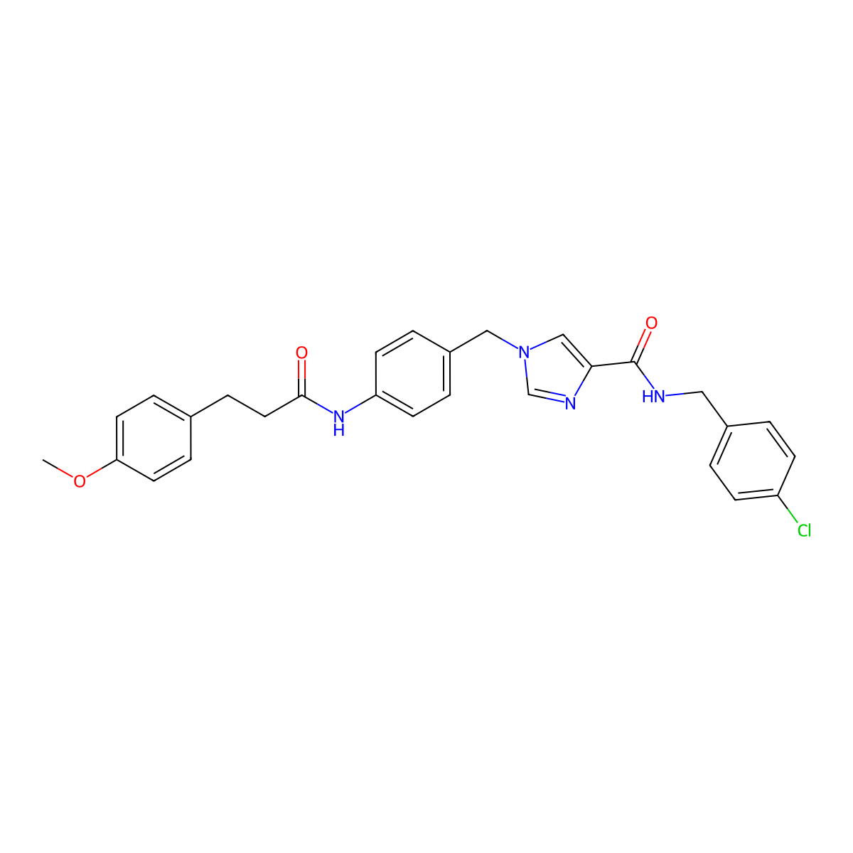 N-(4-chlorobenzyl)-1-(4-(3-(4-methoxyphenyl)propanamido)benzyl)-1H-imidazole-4-carboxamide molecular structure, CAS 1251667-85-2