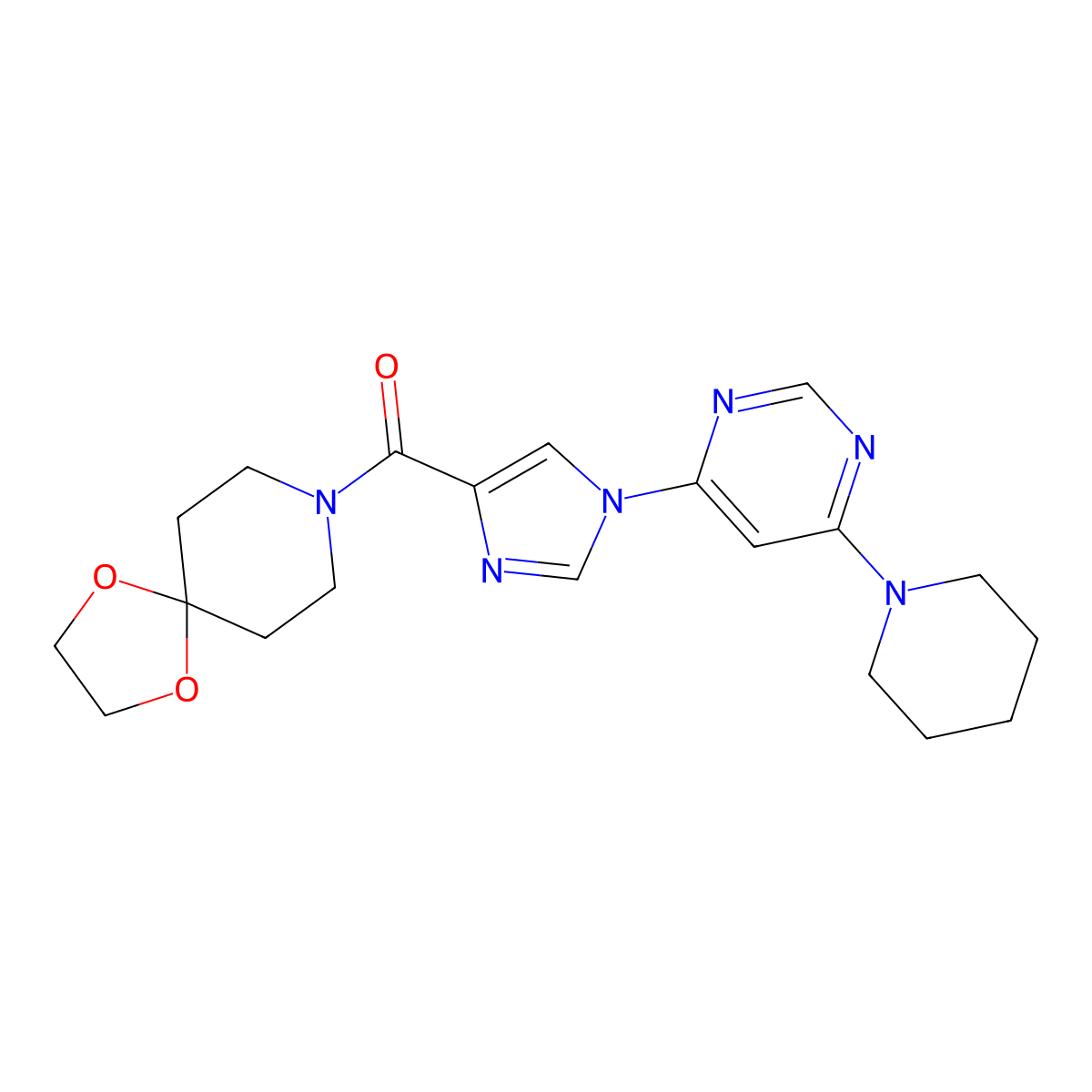 1,4-dioxa-8-azaspiro[4.5]dec-8-yl[1-(6-piperidino-4-pyrimidinyl)-1H-imidazol-4-yl]methanone molecular structure, CAS 1251667-87-4