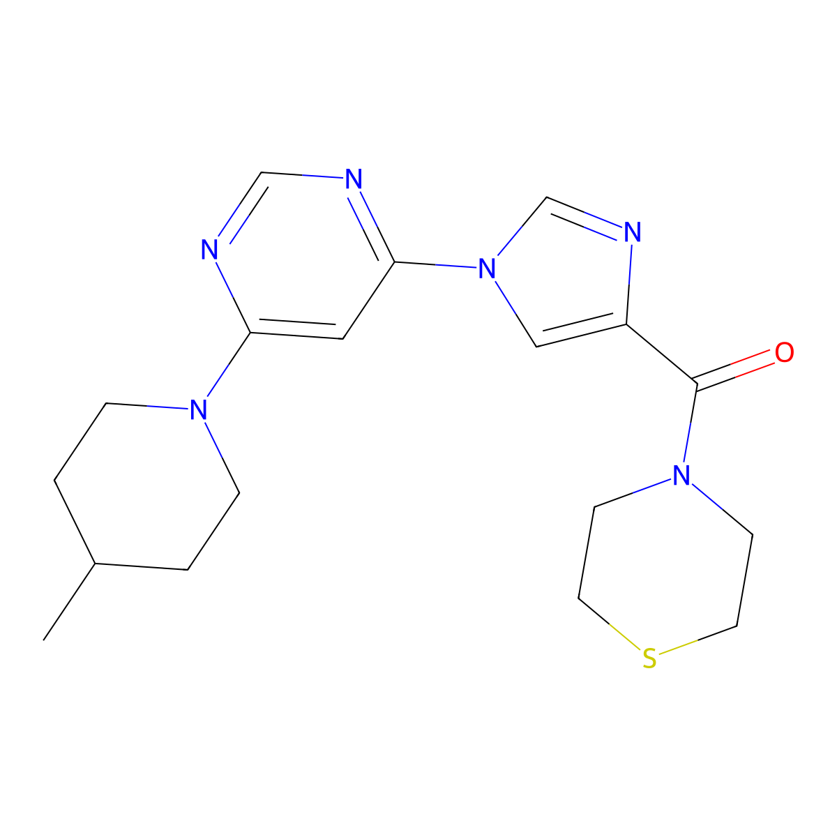(1-(6-(4-methylpiperidin-1-yl)pyrimidin-4-yl)-1H-imidazol-4-yl)(thiomorpholino)methanone molecular structure, CAS 1251667-90-9