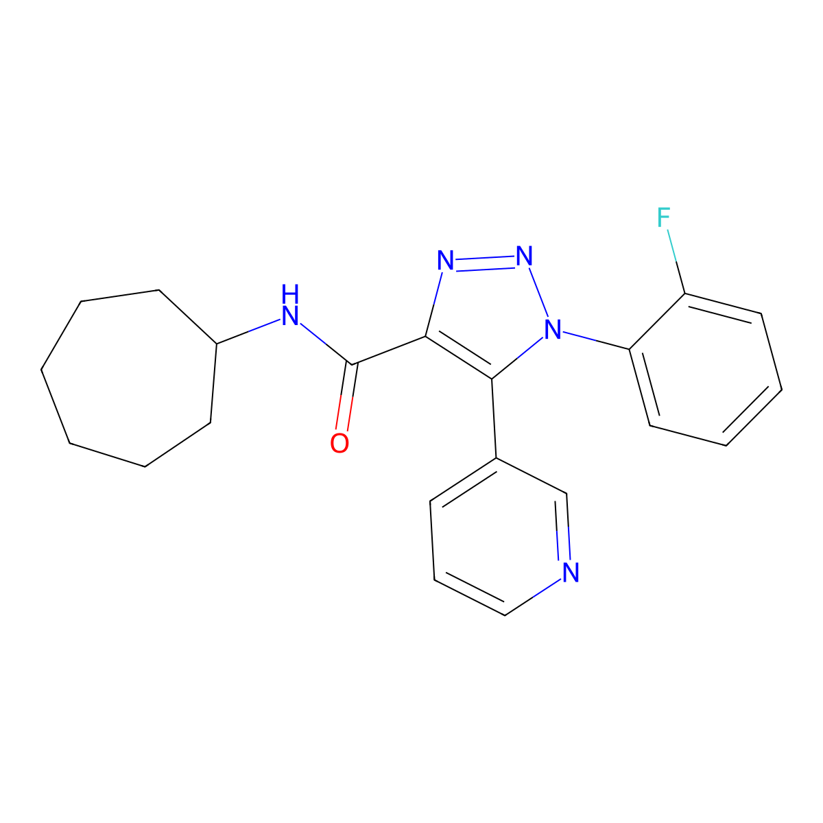 N-cycloheptyl-1-(2-fluorophenyl)-5-(pyridin-3-yl)-1H-1,2,3-triazole-4-carboxamide molecular structure, CAS 1251667-92-1