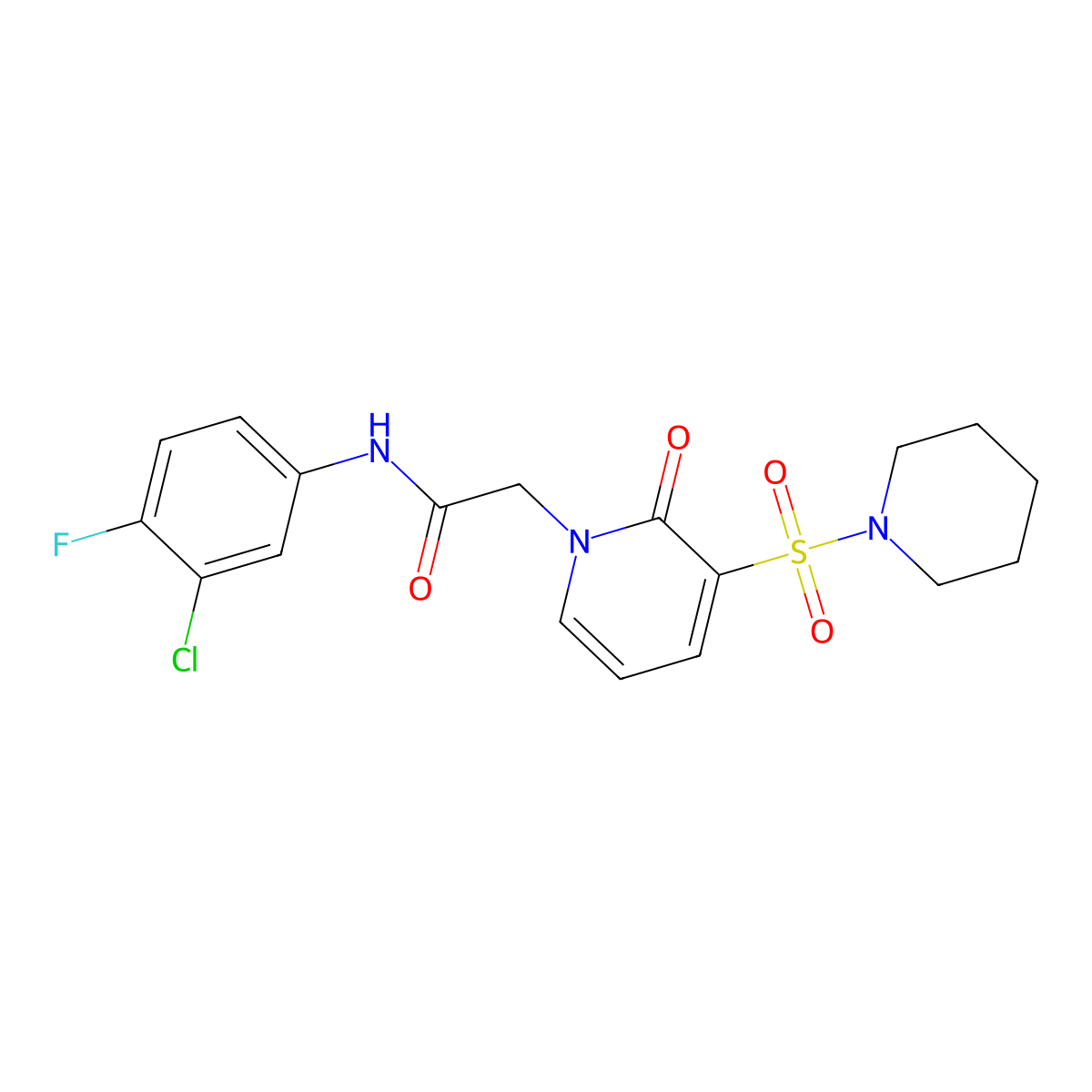N-(3-chloro-4-fluorophenyl)-2-[2-oxo-3-(piperidine-1-sulfonyl)-1,2-dihydropyridin-1-yl]acetamide molecular structure, CAS 1251667-94-3
