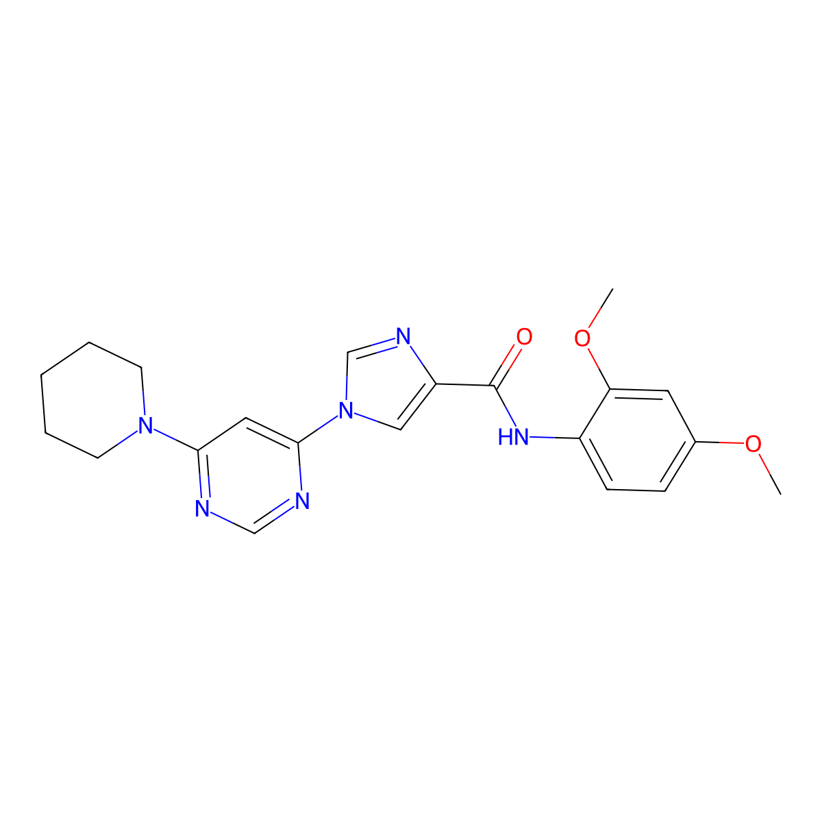 N-(2,4-dimethoxyphenyl)-1-[6-(piperidin-1-yl)pyrimidin-4-yl]-1H-imidazole-4-carboxamide molecular structure, CAS 1251669-64-3