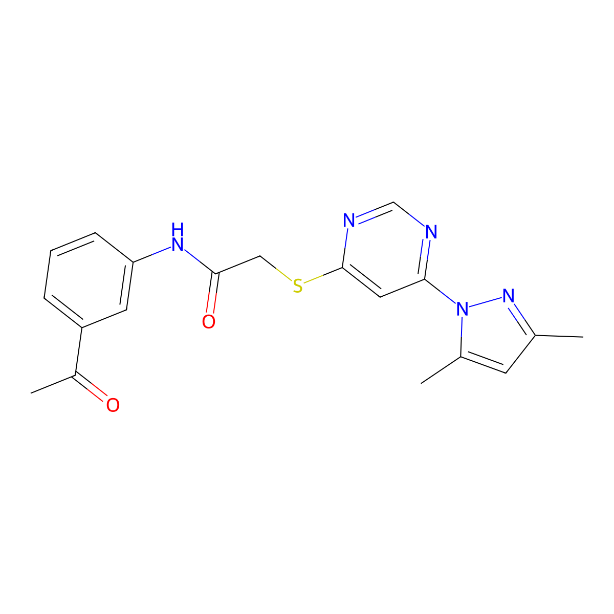 N-(3-acetylphenyl)-2-((6-(3,5-dimethyl-1H-pyrazol-1-yl)pyrimidin-4-yl)thio)acetamide molecular structure, CAS 1251669-65-4