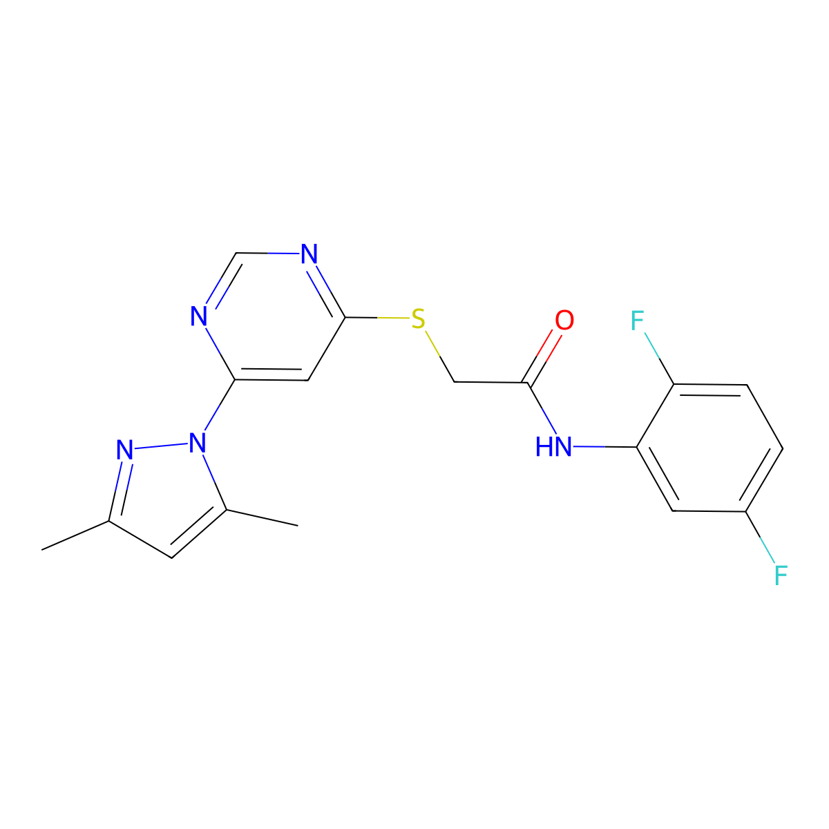 N-(2,5-difluorophenyl)-2-((6-(3,5-dimethyl-1H-pyrazol-1-yl)pyrimidin-4-yl)thio)acetamide molecular structure, CAS 1251669-72-3