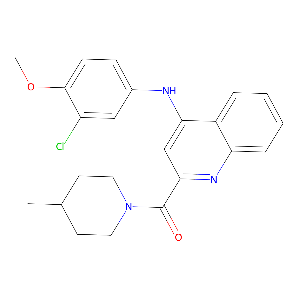 (4-((3-Chloro-4-methoxyphenyl)amino)quinolin-2-yl)(4-methylpiperidin-1-yl)methanone molecular structure, CAS 1251669-74-5
