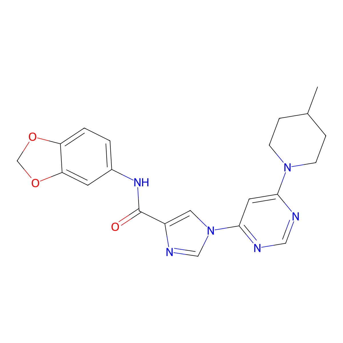 N-(2H-1,3-benzodioxol-5-yl)-1-[6-(4-methylpiperidin-1-yl)pyrimidin-4-yl]-1H-imidazole-4-carboxamide molecular structure, CAS 1251669-84-7