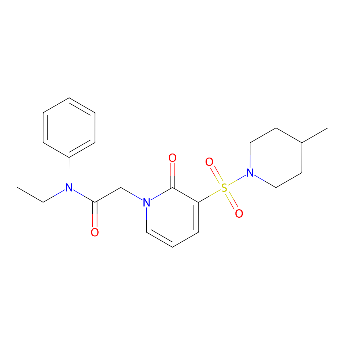N-ethyl-2-(3-((4-methylpiperidin-1-yl)sulfonyl)-2-oxopyridin-1(2H)-yl)-N-phenylacetamide molecular structure, CAS 1251669-85-8