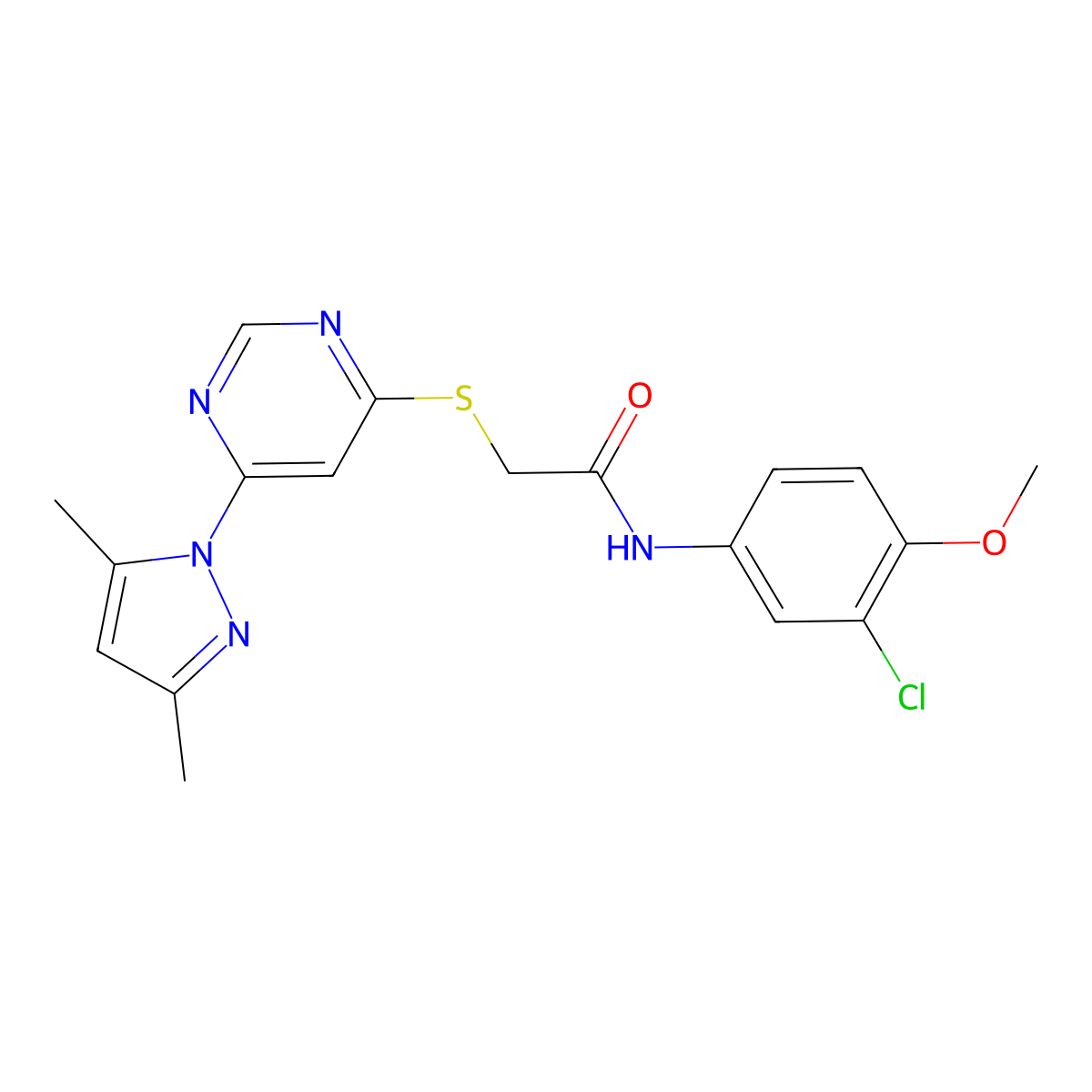N-(3-chloro-4-methoxyphenyl)-2-((6-(3,5-dimethyl-1H-pyrazol-1-yl)pyrimidin-4-yl)thio)acetamide molecular structure, CAS 1251669-87-0