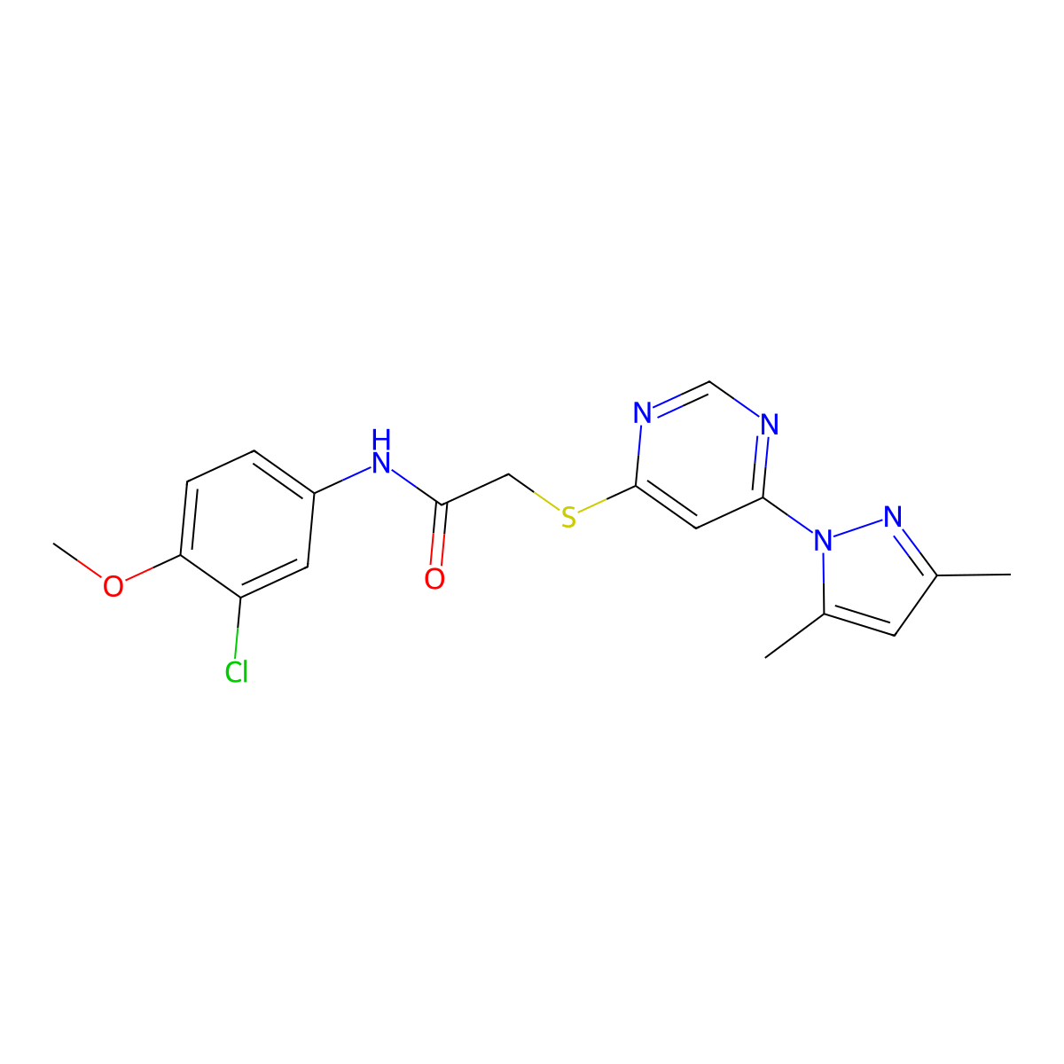 N-(3-chloro-4-methoxyphenyl)-2-((6-(3,5-dimethyl-1H-pyrazol-1-yl)pyrimidin-4-yl)thio)acetamide molecular structure, CAS 1251669-87-0