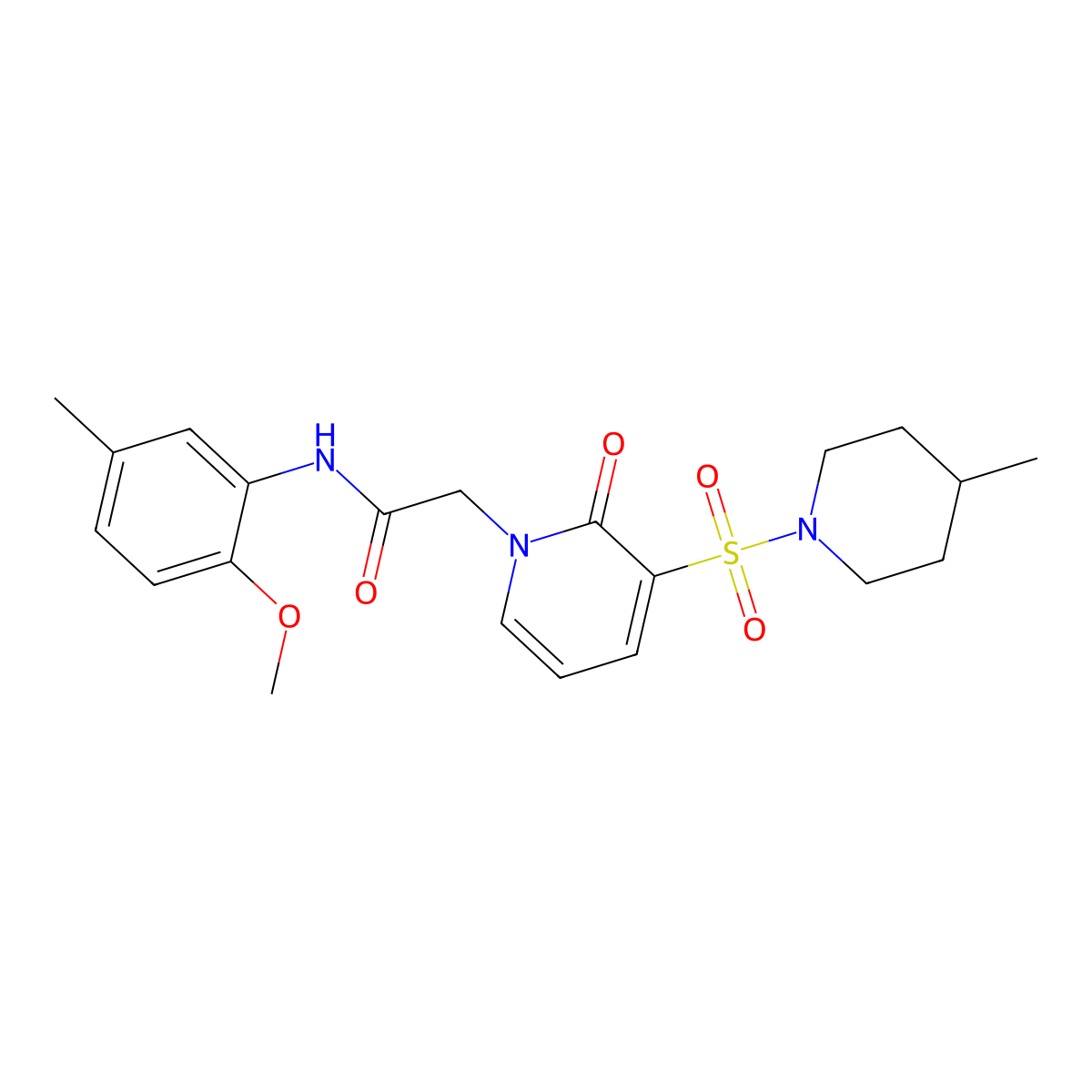 N-(2-methoxy-5-methylphenyl)-2-(3-((4-methylpiperidin-1-yl)sulfonyl)-2-oxopyridin-1(2H)-yl)acetamide molecular structure, CAS 1251669-91-6