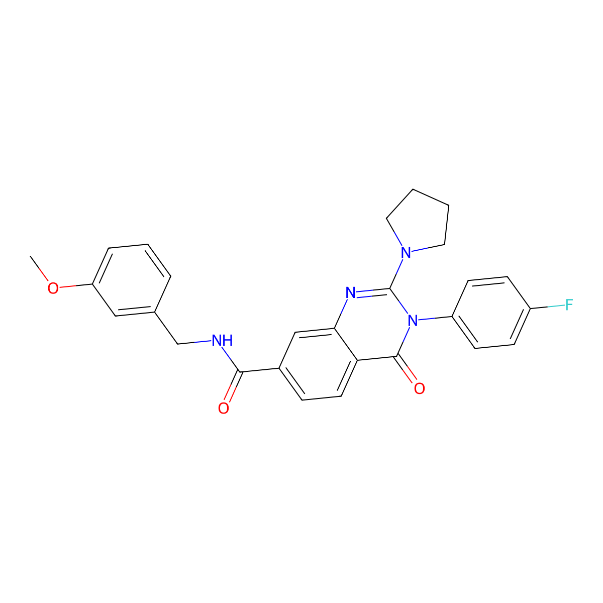 3-(4-fluorophenyl)-N-(3-methoxybenzyl)-4-oxo-2-(pyrrolidin-1-yl)-3,4-dihydroquinazoline-7-carboxamide molecular structure, CAS 1251669-97-2