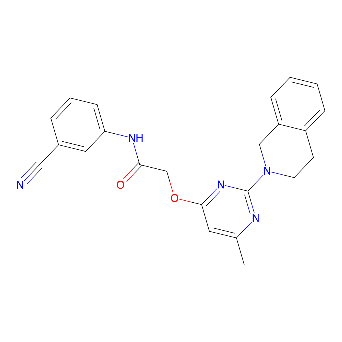 N-(3-cyanophenyl)-2-((2-(3,4-dihydroisoquinolin-2(1H)-yl)-6-methylpyrimidin-4-yl)oxy)acetamide molecular structure, CAS 1251669-99-4