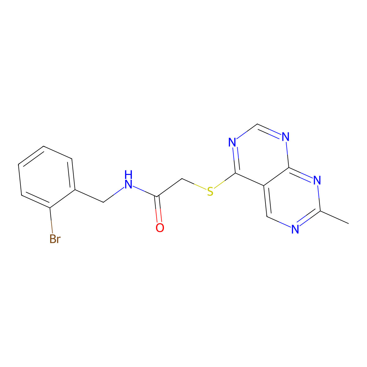 N-(2-bromobenzyl)-2-((7-methylpyrimido[4,5-d]pyrimidin-4-yl)thio)acetamide molecular structure, CAS 1251670-04-8