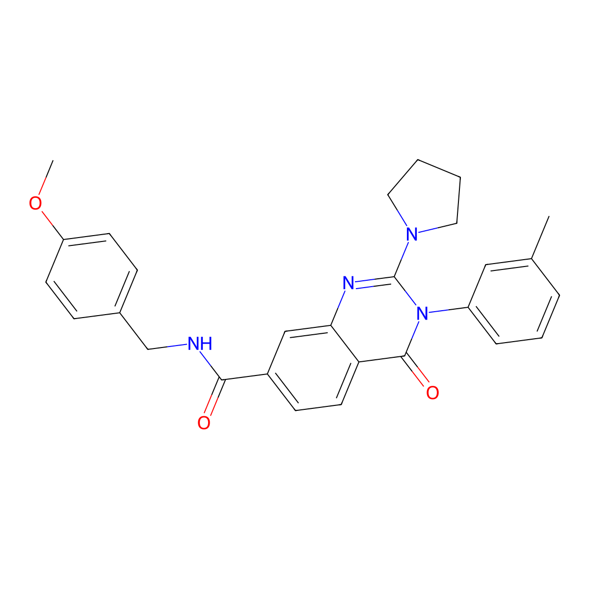 N-[(4-methoxyphenyl)methyl]-3-(3-methylphenyl)-4-oxo-2-(pyrrolidin-1-yl)-3,4-dihydroquinazoline-7-carboxamide molecular structure, CAS 1251670-08-2