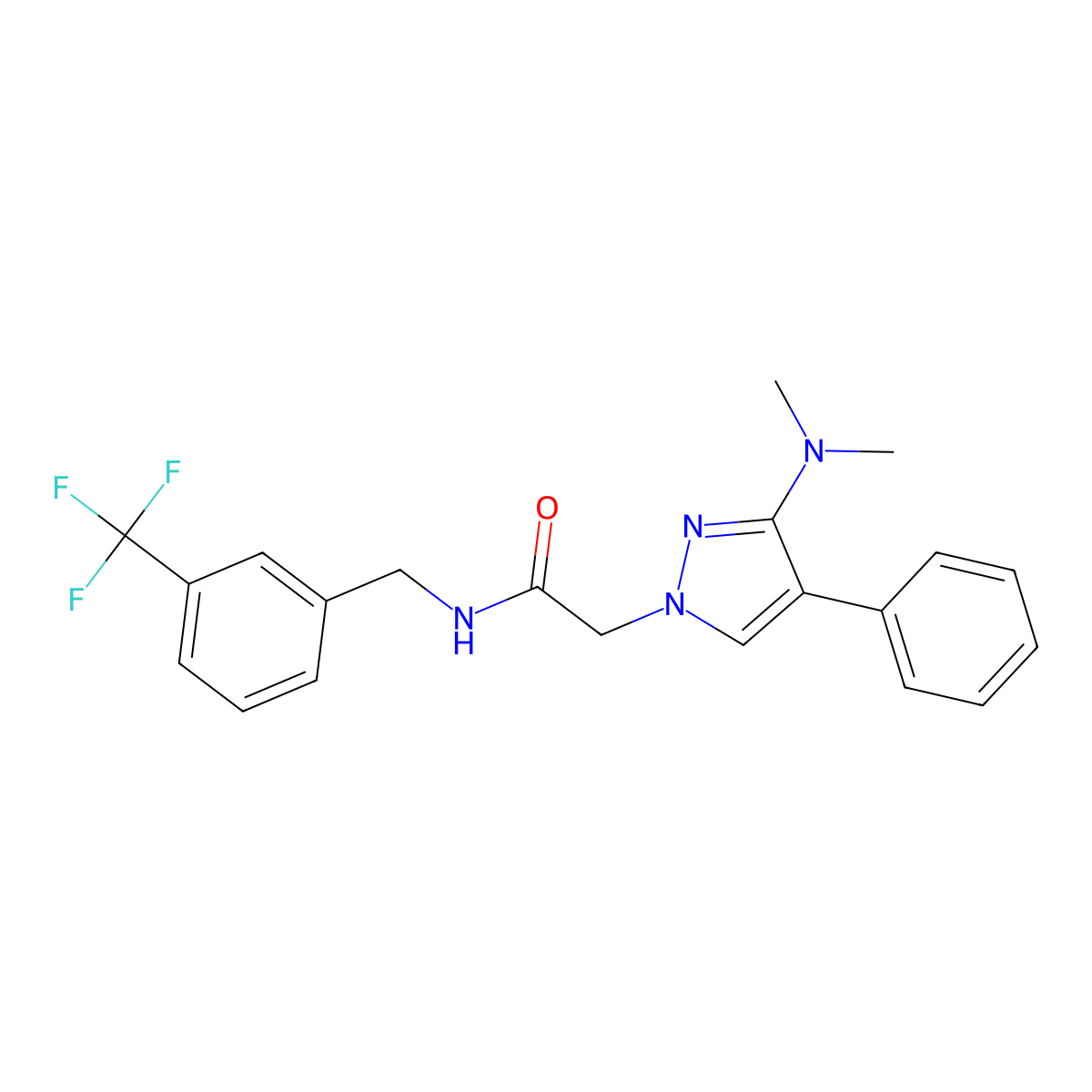2-(3-(dimethylamino)-4-phenyl-1H-pyrazol-1-yl)-N-(3-(trifluoromethyl)benzyl)acetamide molecular structure, CAS 1251670-11-7