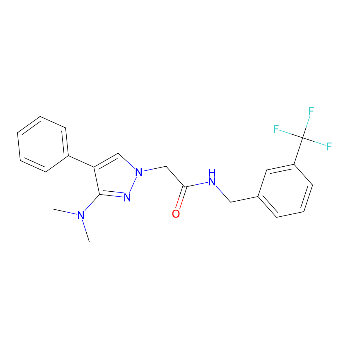 2-(3-(dimethylamino)-4-phenyl-1H-pyrazol-1-yl)-N-(3-(trifluoromethyl)benzyl)acetamide molecular structure, CAS 1251670-11-7