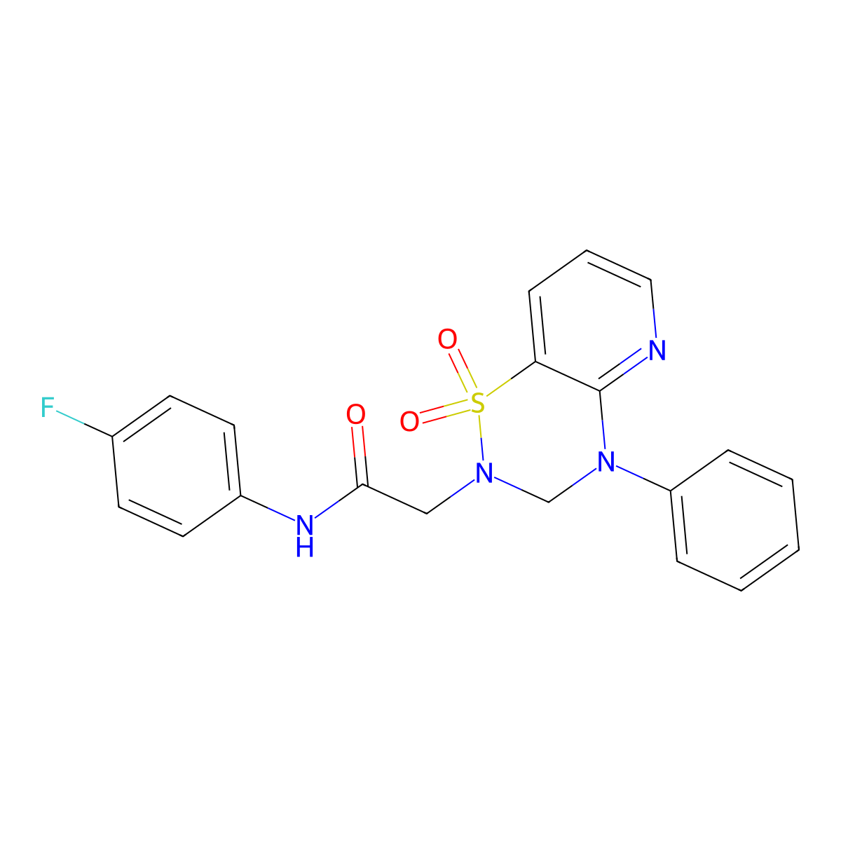 2-(1,1-dioxido-4-phenyl-3,4-dihydro-2H-pyrido[2,3-e][1,2,4]thiadiazin-2-yl)-N-(4-fluorophenyl)acetamide molecular structure, CAS 1251670-12-8