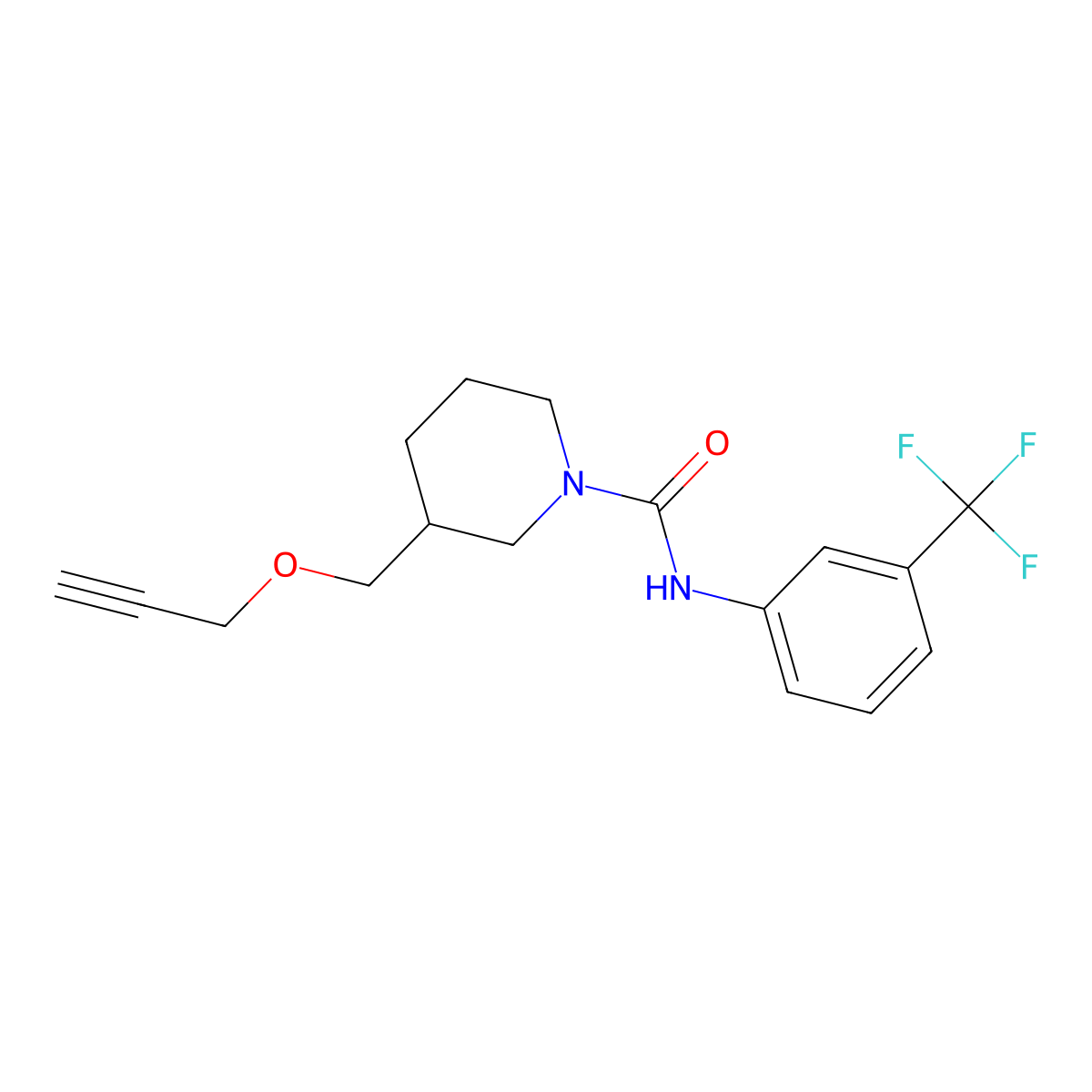 3-((prop-2-yn-1-yloxy)methyl)-N-(3-(trifluoromethyl)phenyl)piperidine-1-carboxamide molecular structure, CAS 1251670-19-5