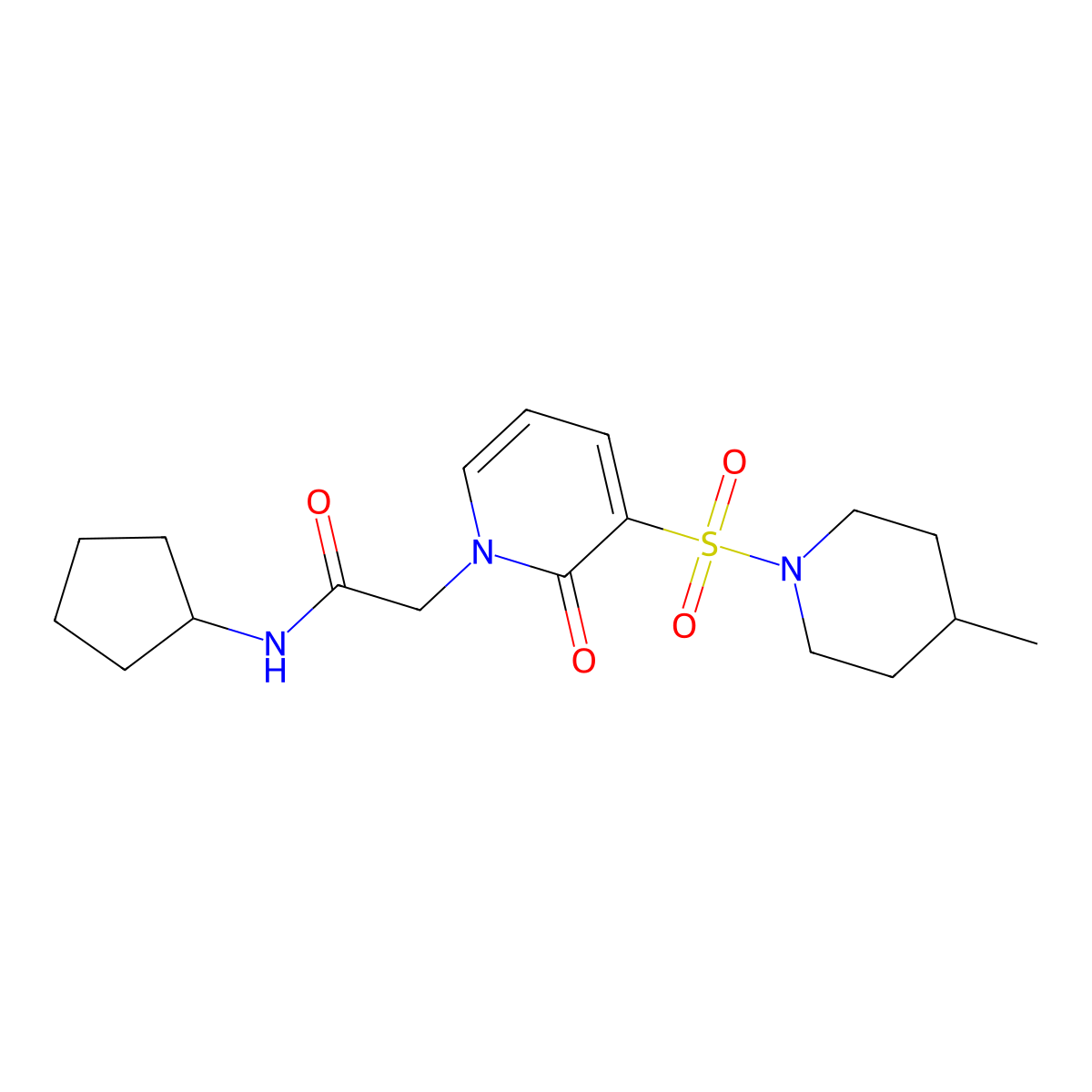 N-cyclopentyl-2-(3-((4-methylpiperidin-1-yl)sulfonyl)-2-oxopyridin-1(2H)-yl)acetamide molecular structure, CAS 1251670-24-2