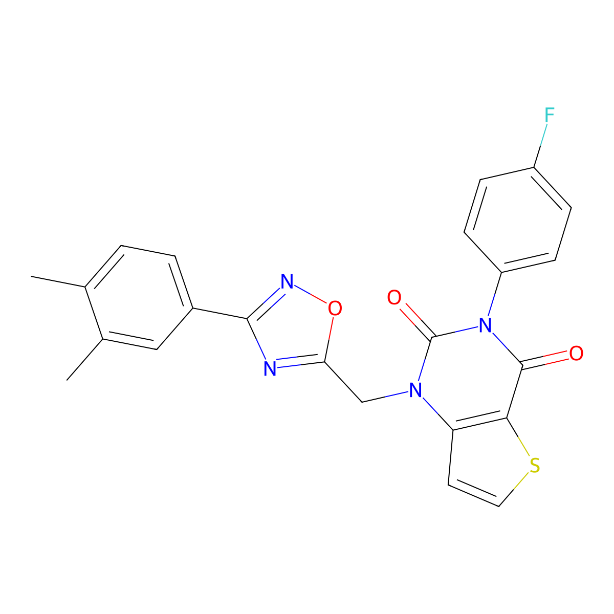 1-{[3-(3,4-dimethylphenyl)-1,2,4-oxadiazol-5-yl]methyl}-3-(4-fluorophenyl)-1H,2H,3H,4H-thieno[3,2-d]pyrimidine-2,4-dione molecular structure, CAS 1251670-25-3