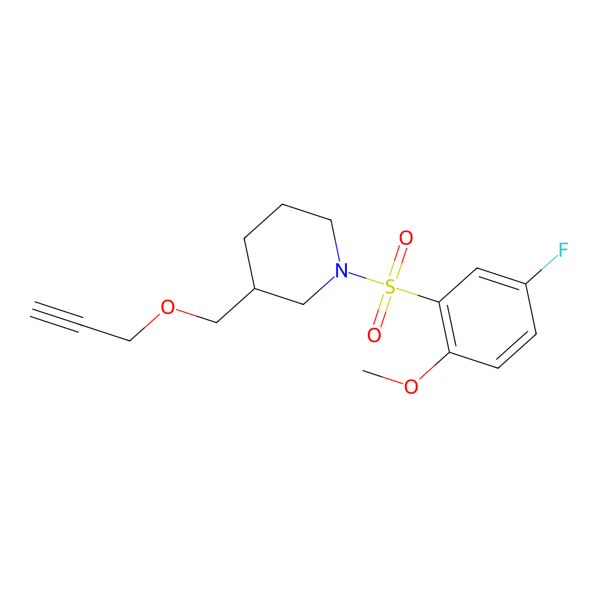 1-((5-Fluoro-2-methoxyphenyl)sulfonyl)-3-((prop-2-yn-1-yloxy)methyl)piperidine molecular structure, CAS 1251670-29-7