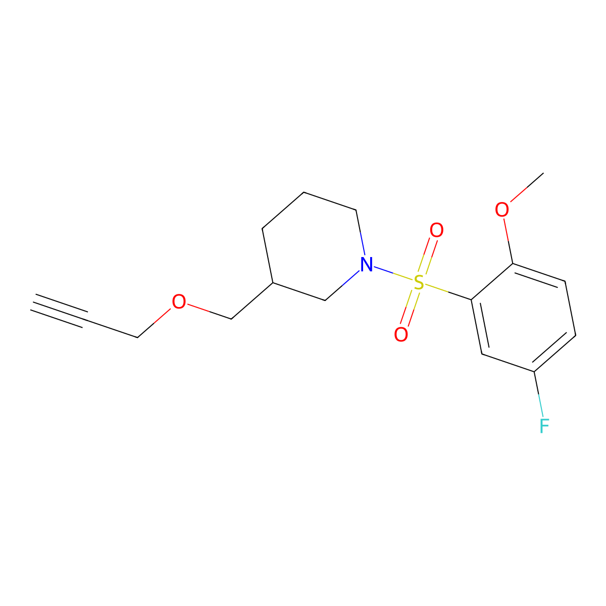 1-((5-Fluoro-2-methoxyphenyl)sulfonyl)-3-((prop-2-yn-1-yloxy)methyl)piperidine molecular structure, CAS 1251670-29-7