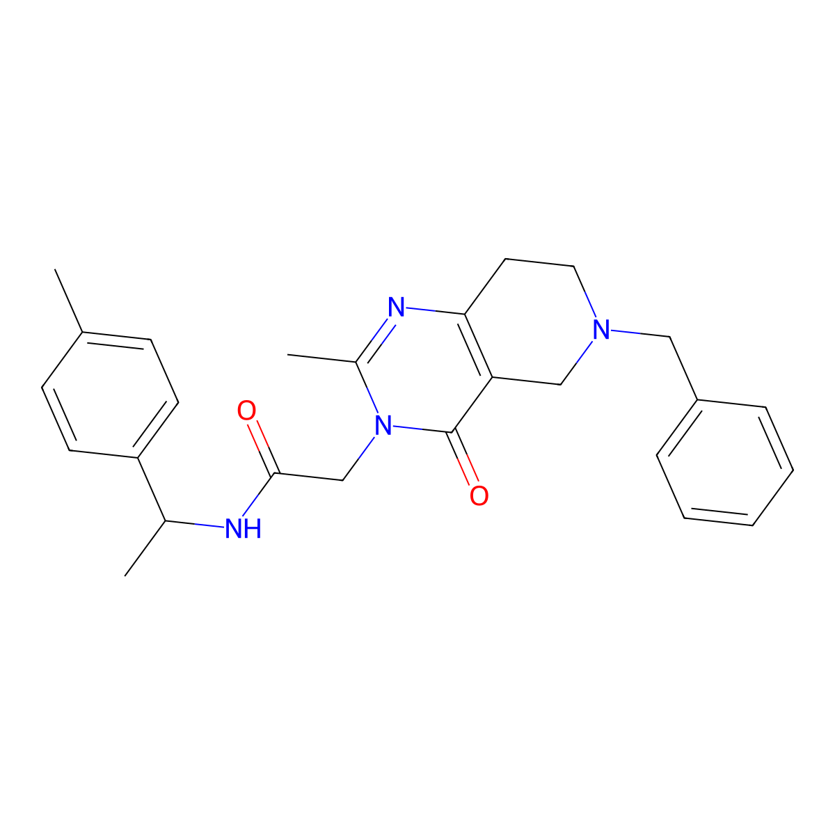 2-(6-benzyl-2-methyl-4-oxo-5,6,7,8-tetrahydropyrido[4,3-d]pyrimidin-3(4H)-yl)-N-(1-(p-tolyl)ethyl)acetamide molecular structure, CAS 1251670-31-1