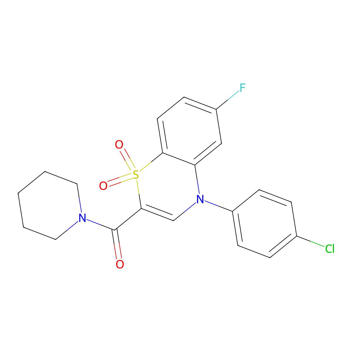 4-(4-chlorophenyl)-6-fluoro-2-(piperidin-1-ylcarbonyl)-4H-1,4-benzothiazine 1,1-dioxide molecular structure, CAS 1251670-33-3