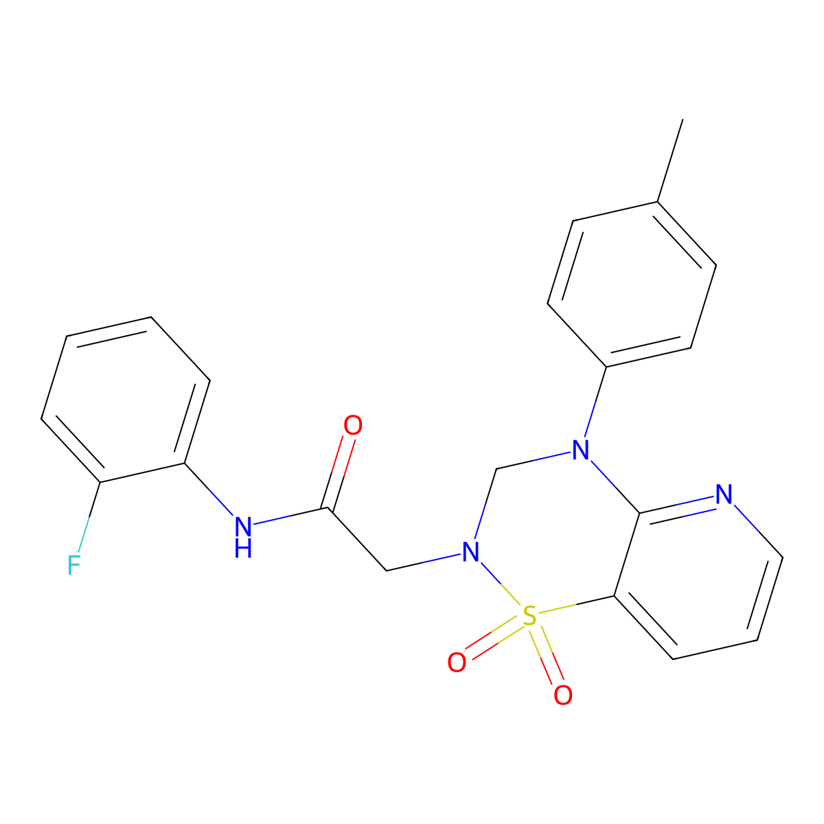 2-(1,1-dioxido-4-(p-tolyl)-3,4-dihydro-2H-pyrido[2,3-e][1,2,4]thiadiazin-2-yl)-N-(2-fluorophenyl)acetamide molecular structure, CAS 1251670-34-4
