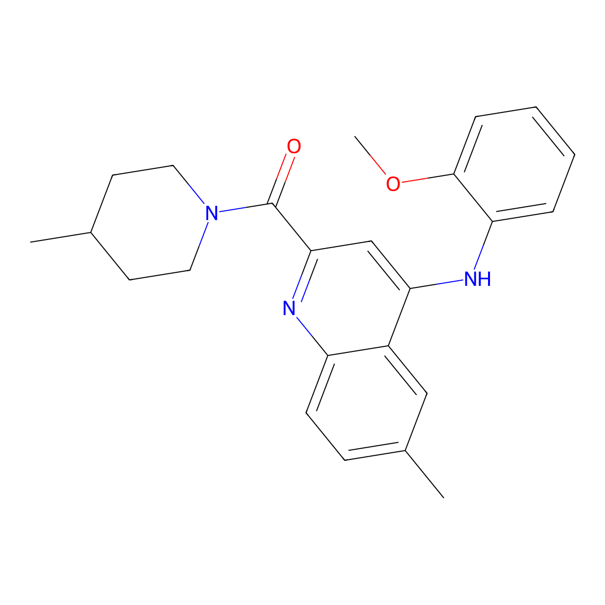 N-(2-methoxyphenyl)-6-methyl-2-(4-methylpiperidine-1-carbonyl)quinolin-4-amine molecular structure, CAS 1251670-39-9