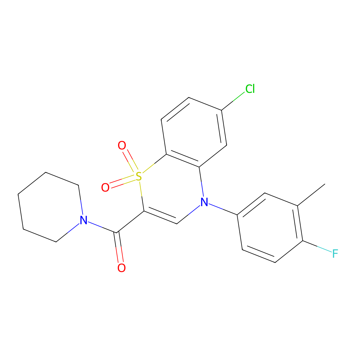 6-chloro-4-(4-fluoro-3-methylphenyl)-2-(piperidine-1-carbonyl)-4H-1lambda6,4-benzothiazine-1,1-dione molecular structure, CAS 1251670-41-3