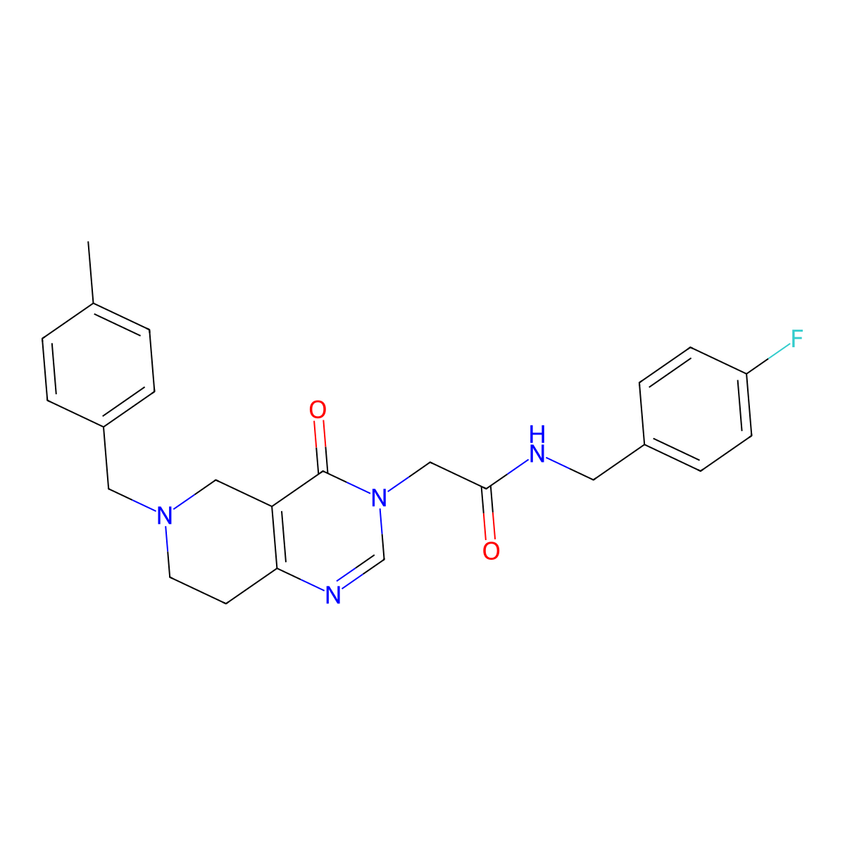 N-(4-fluorobenzyl)-2-(6-(4-methylbenzyl)-4-oxo-5,6,7,8-tetrahydropyrido[4,3-d]pyrimidin-3(4H)-yl)acetamide molecular structure, CAS 1251670-43-5